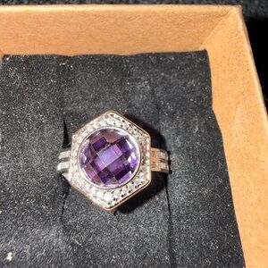 UNICORN Sterling Silver Amethyst Hexagon Ring - Purple